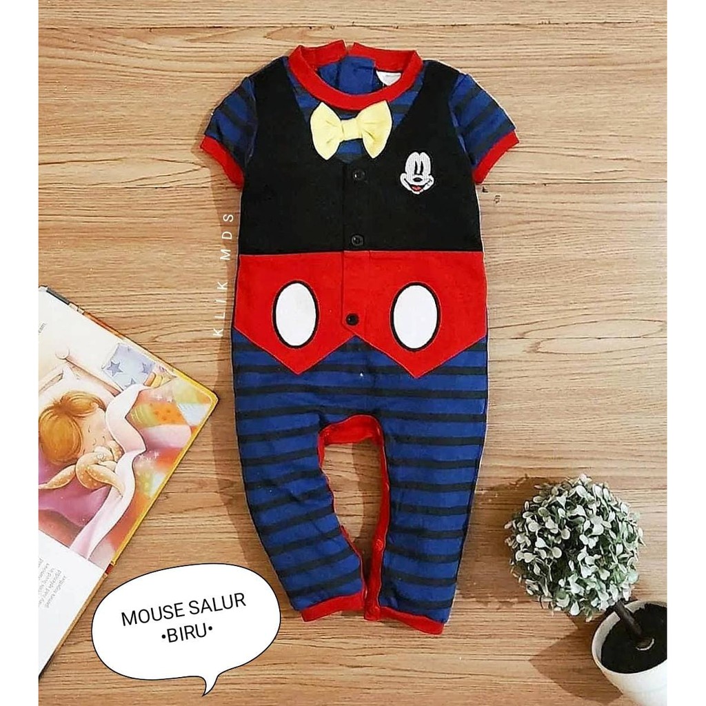 Baju Jumper Anak Bayi Laki-laki Motif Mouse Salur 1 Ukuran Usia 0-6 Bulan
