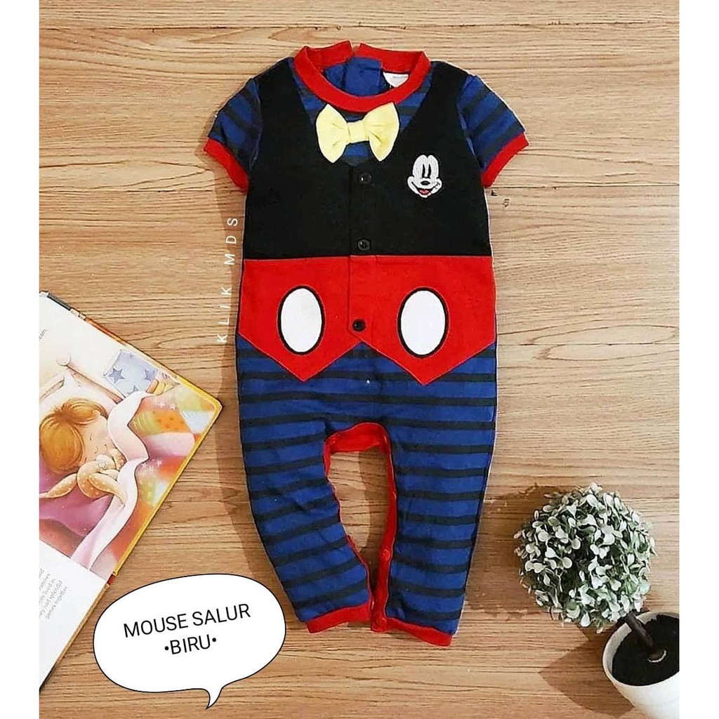 Baju Jumper Anak Bayi Laki-laki Motif Mouse Salur 1 Ukuran Usia 0-6 Bulan