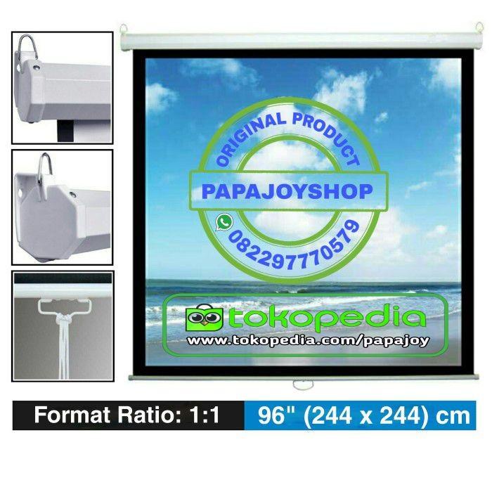 Layar Layar Proyektor Gantung Manual Screen 96" 2 Meter 244 X 244Cm