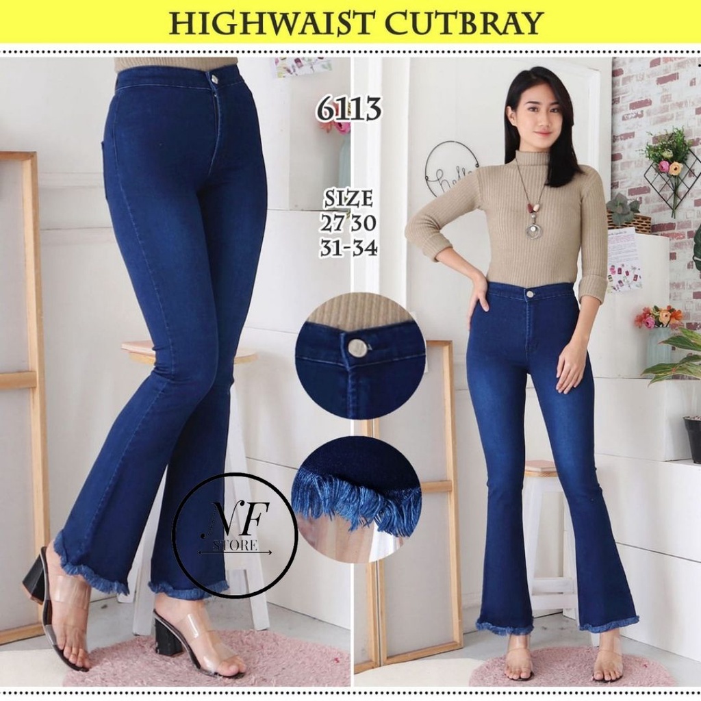 CELANA JEANS CUTBRAY RAWIS WANITA HIGH WAIST JEANS