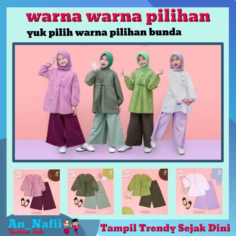 Hooflakids Baju Setelan Anak Perempuan Luna Set Kulot Usia 3 - 12 Tahun Setelan Dress Anak Perempuan