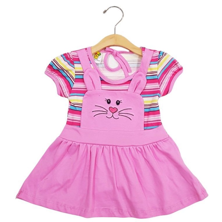 DRESS FASHION ANAK PEREMPUAN 1 TAHUN MOTIF CAT SALUR BORDIR ORANGE'S PINK FANTA