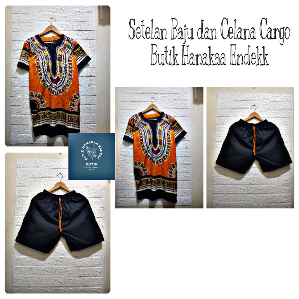 Setelan Baju dan Celana Etnik Dashiki Warna Pria/Wanita (Unisex)