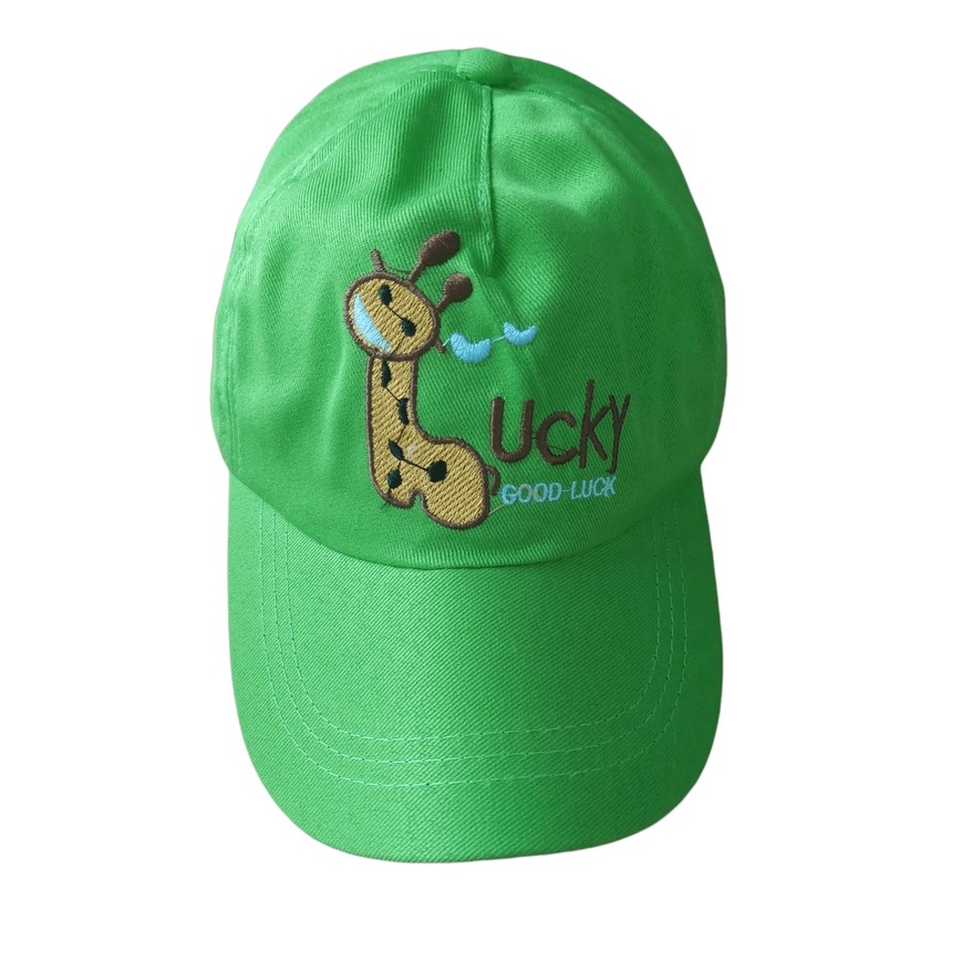 Topi Baseball Anak Bordir Lucky / Just Do It / Super Dino / Sunny Day Usia 2-10 Tahun Laki Perempuan Imut Lucu Kualitas Premium-Topi Lucky Hijau