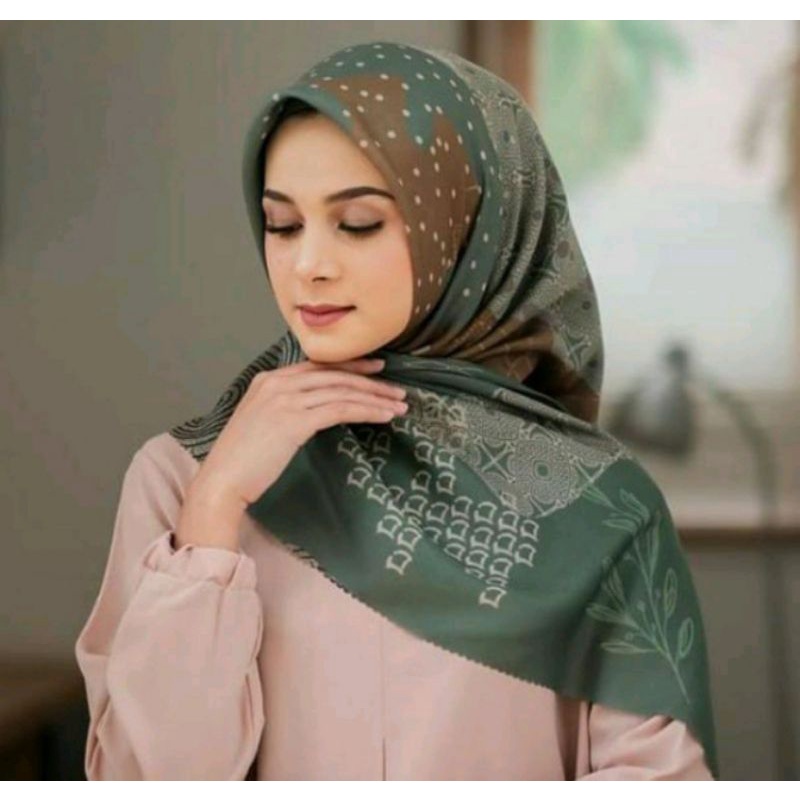 HIJAB SEGI EMPAT MOTIF ASSILIA HIJAU || JILBAB SEGIEMPAT ASSILIA HIJAU