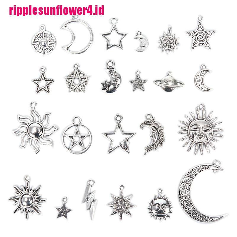 23pcs / set Liontin Bentuk Bulan Bintang Matahari Campuran Warna Silver Untuk Kerajinan Perhiasan