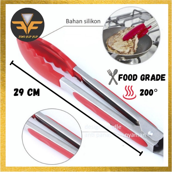 FOOD TONGS SILICONE+STAINLESS/ CAPITAN KUE DAN GORENGAN TAHAN PANAS/ FOOD TONGS ANTI LENGKET MURAH