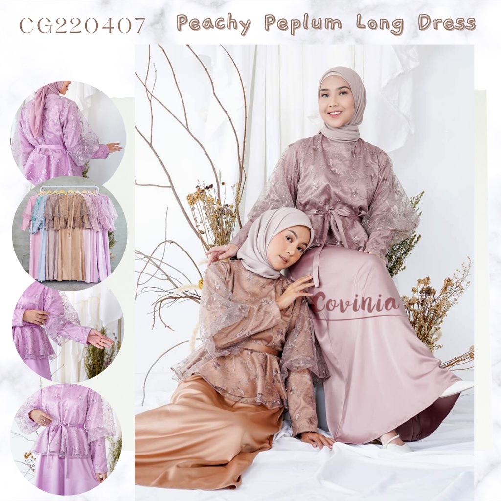 Peachy Peplum Long Dress Aiden Tile Bordir Satin Brukat Maxi Abaya Gamis - CG220407 [ Covinia Ramadh