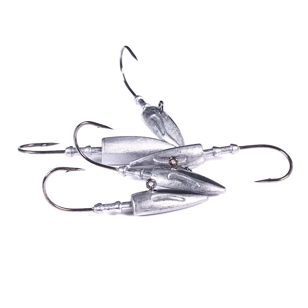 Hengjia 5PCS Lead Head Hooks 7g 10g 15g 21g 28g 35g Jig Head Silver Single Fishing Hooks Tackle