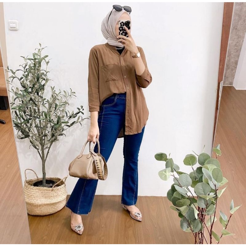 Sally Daily Blouse Cringkle Kemeja Atasan Wanita Busui Friendly Baju Cewek Korean Style