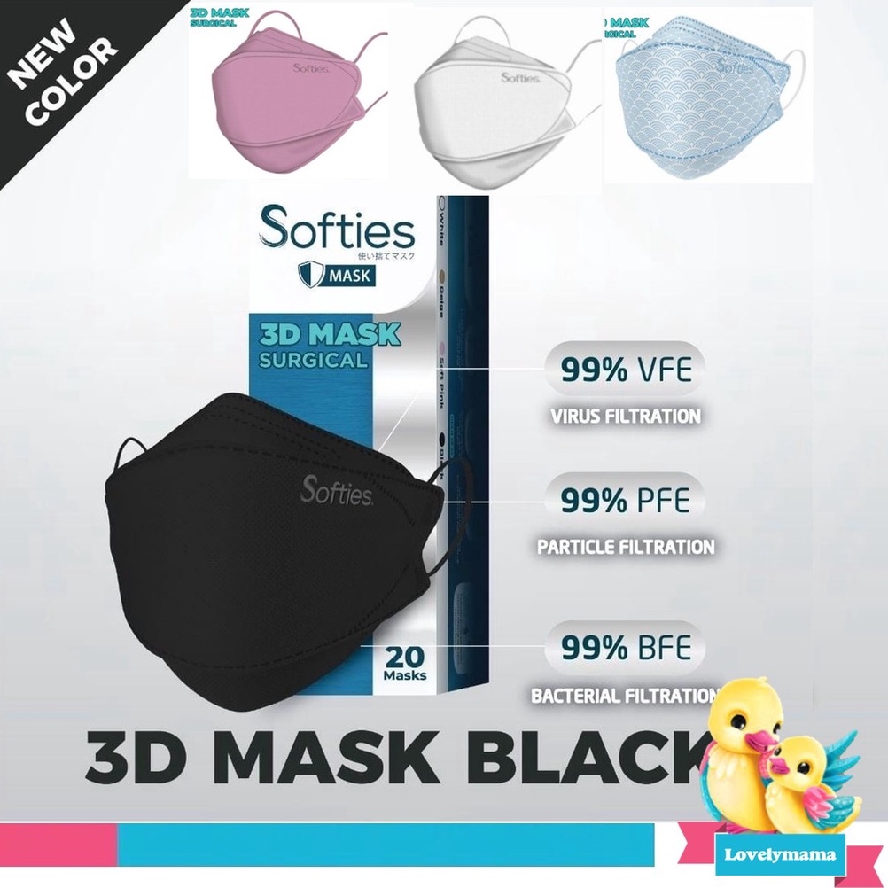 Masker Softies 3D KF94 4 lapis filter 4ply medis Surgical face mask putih 20pc KF 94 isi 20 polos