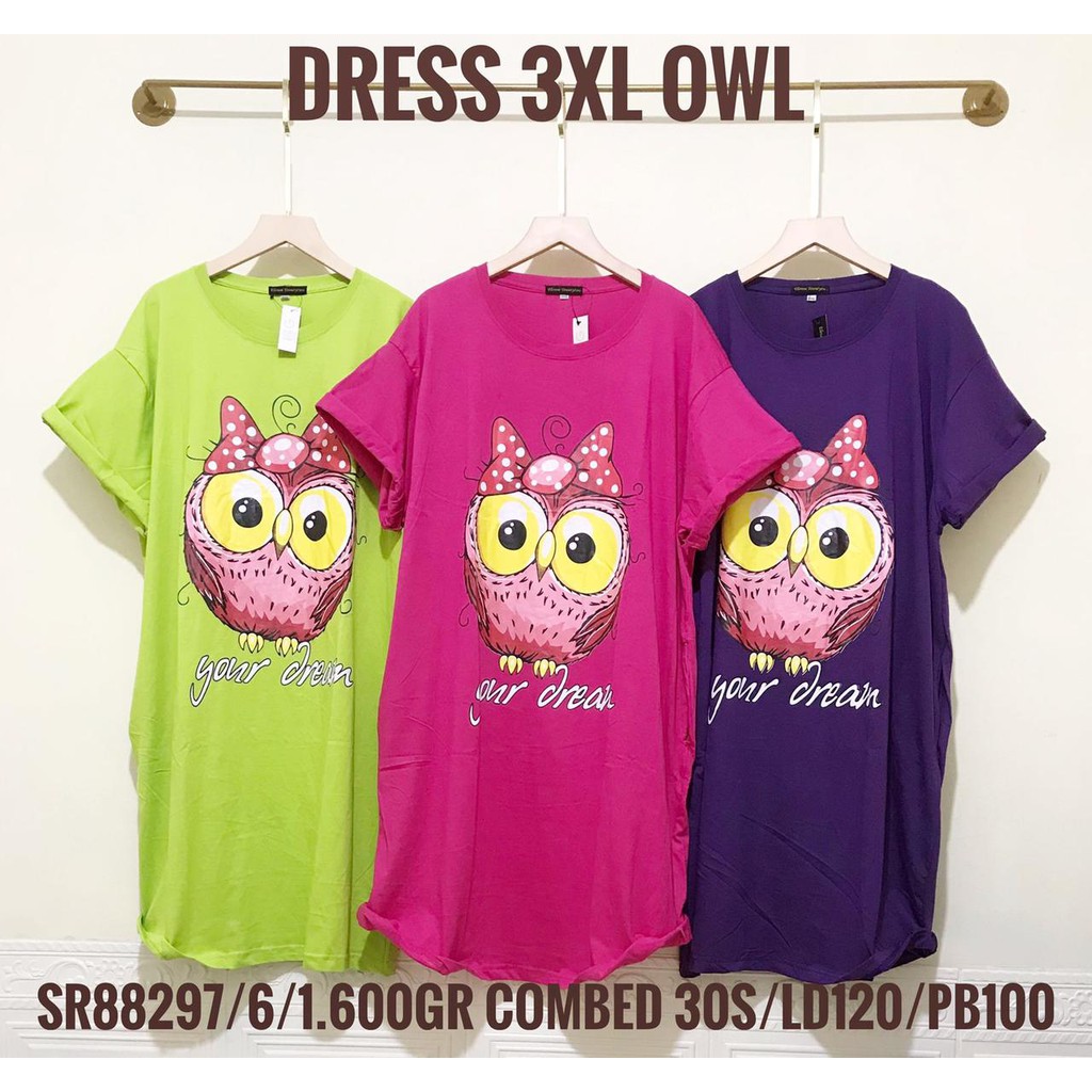 POPURI || LD120 6 Dress Kaos Karakter Cewek Lucu Kartun Wanita L max XXXL Bordir