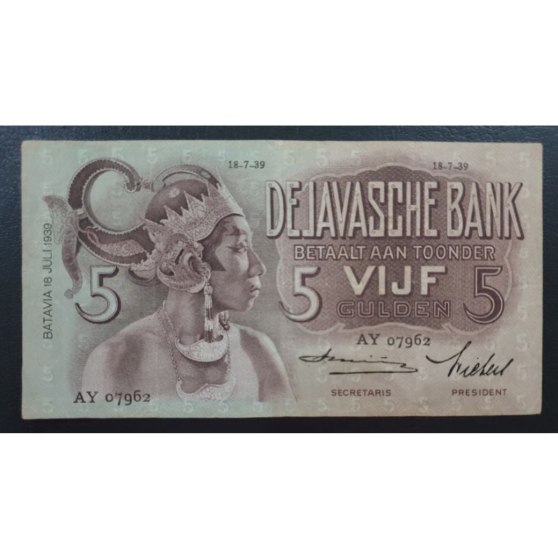 uang kuno 5 gulden 1939 Wayang ttd Smits