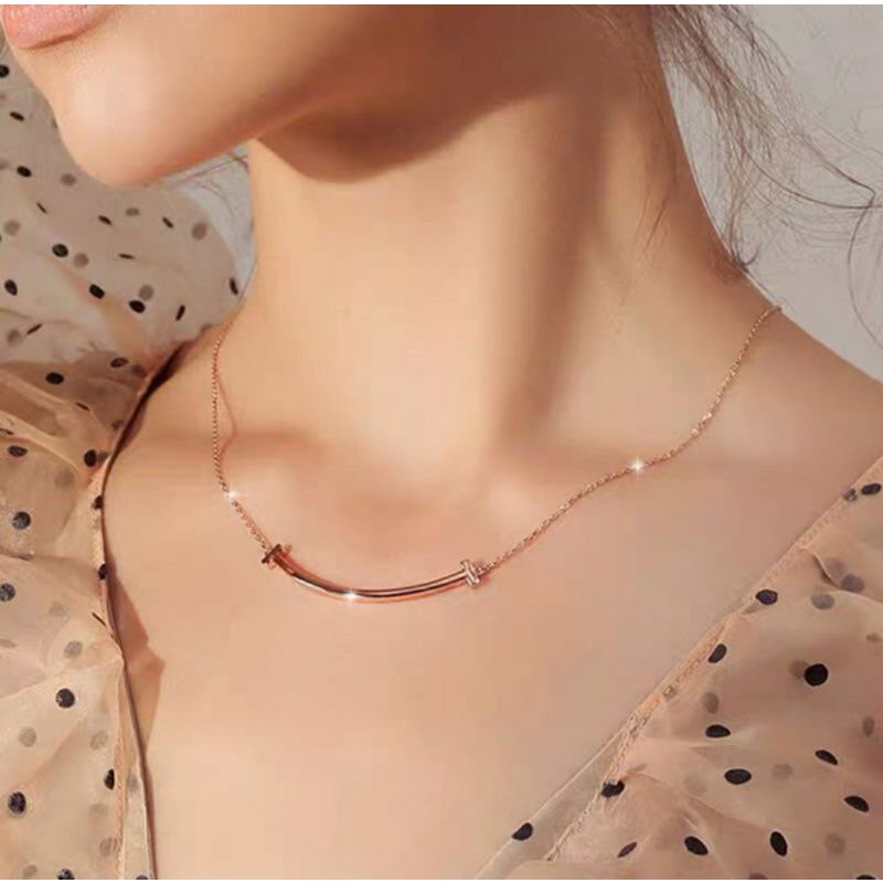 Kalung Senyum Wajah titanium Kalung Choker Emas pandlandwoo anti karat anti hitam