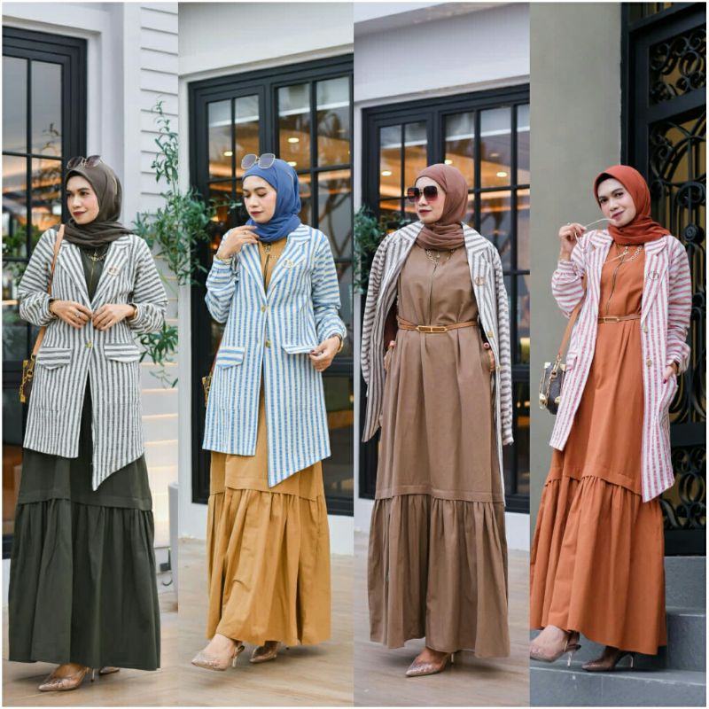starla set blazer by dcl premium series gamis set dress blazer terpisah linen salur katun maxwel gam