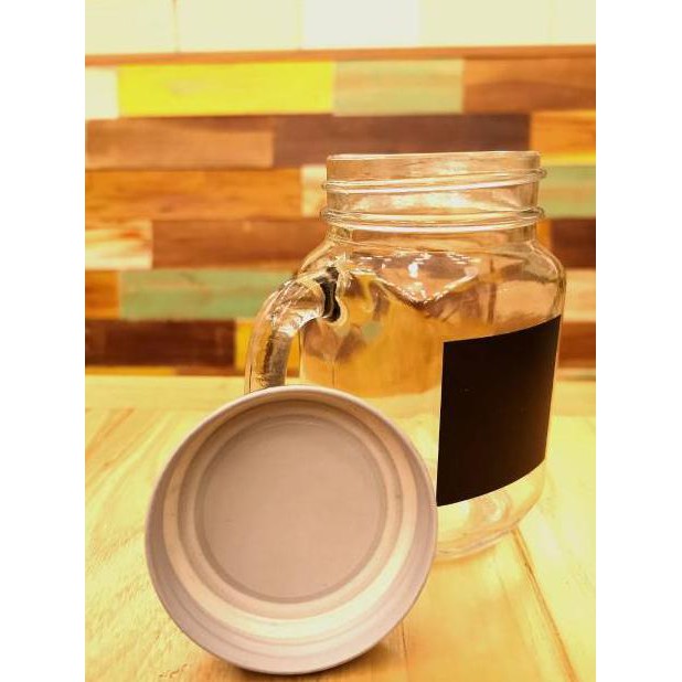 @GMS~0801 Black Label Drinking Jar Tutup Stainless 500 mL | Gelas Minum | Toples Kaca <Ready_discon<