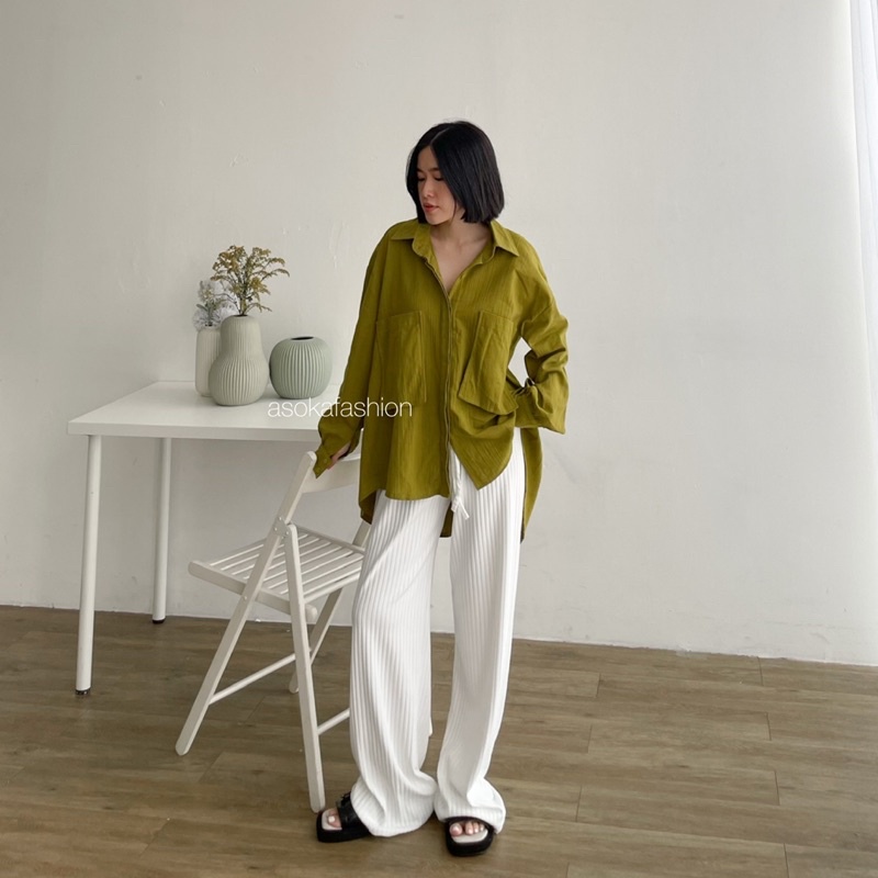 ASOKA Niki Shirt 2001 - Kemeja Oversize linen 2 Pocket - Kemeja Linen Crinkle - Crinkle Linen Shirt -  Kemeja lengan panjang