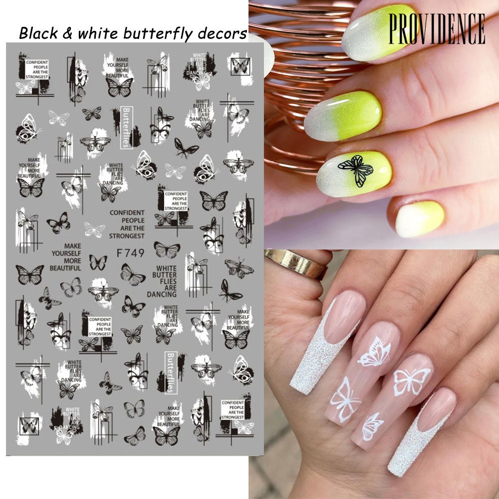 Providence 2Pcs 3D Nail Sticker Punk Style Retro Multi-functional Black White Butterfly Nail Art Stickers for Girl