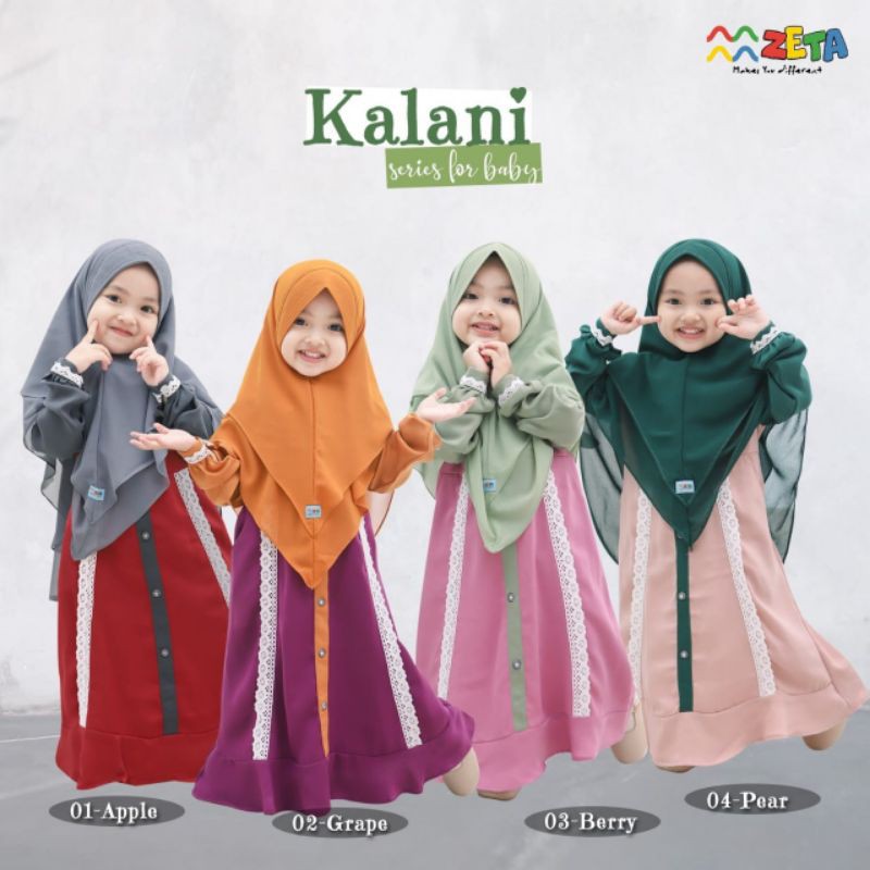 Fashion Anak Gamis Kalani by Zeta Outfit Bahan Madam Sexy Jilbab Ceruty usia 1 sampai 13 Tahun