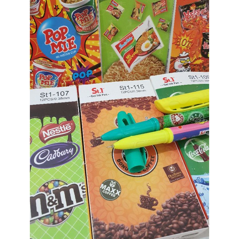 (12pc) pen gel/pen motif makanan minuman/pulpen lucu/pen mie/pen fancy-4