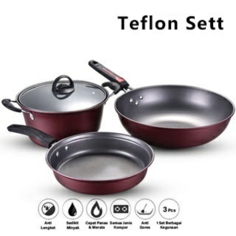 GSE Panci dan Wajan Penggorengan Teflon Set isi 3 Pcs//panci teflon set 3pcs