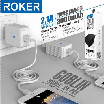 Power Charger ROKER GOBLIN RK-PC8 Adapter Charger 2.1A Power Bank 3000mAh bonus Data Cable 2.1A