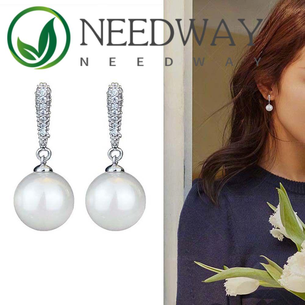 Needway  Lady Ear Studs Women Fashion Drop Earrings Trendy S925 Silver Elegant Sweet Gifts Shell Pearl Jewelry/Multicolor