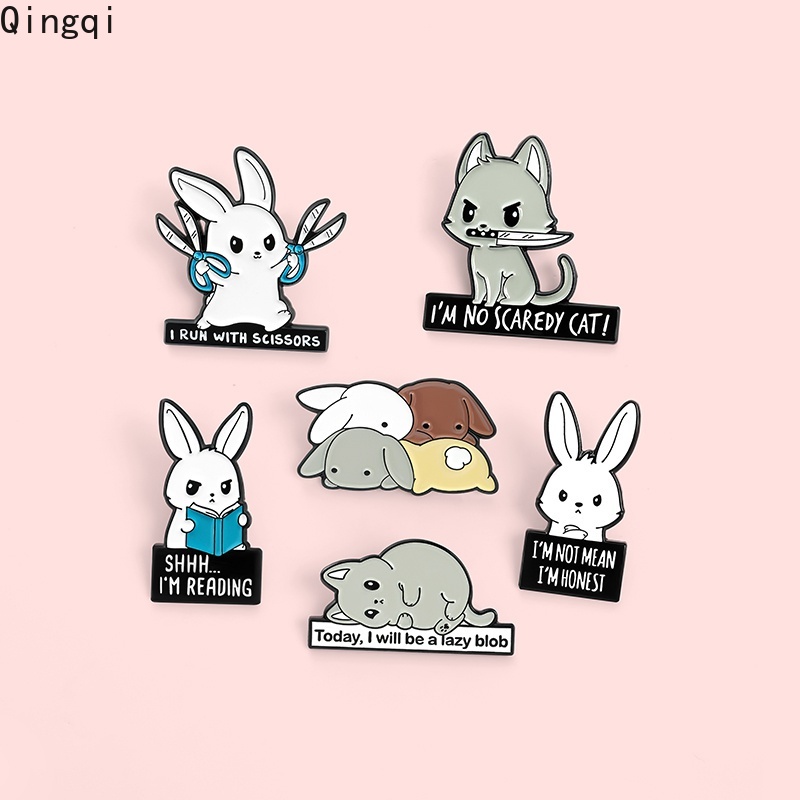 Bros Pin Enamel Bentuk Kartun Hewan Kucing Kelinci Untuk Wanita