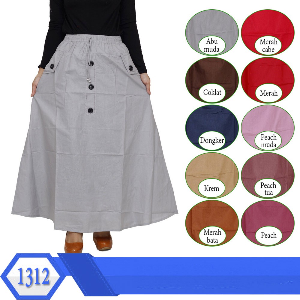 Rok Panjang Wanita Rok Katun Paris Motif Polos