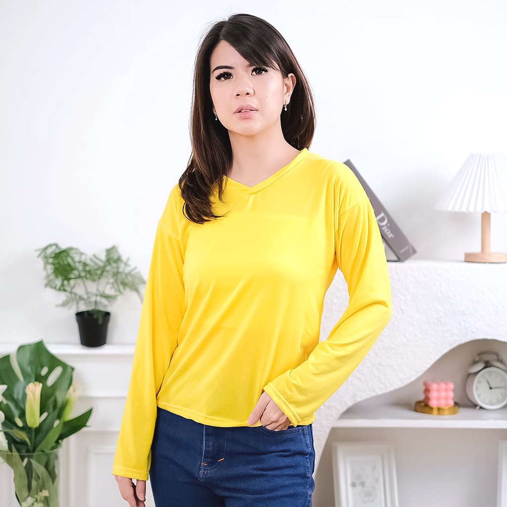 BEFAST - ZEC OOTD Wanita Kaos ACYE / Nabila Vlong SOFT SPANDEK / Kaos Lengan Panjang / Kaos Banyak Warna / Tshirt Leher V / Terlaris / Termurah / Kaos Casual Wanita