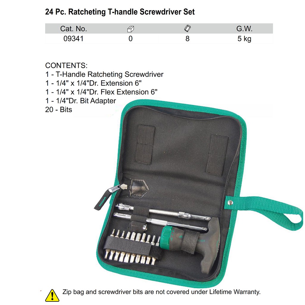 Sata Tools 24 Pcs Obeng T Ratchet Screwdriver Set 09341