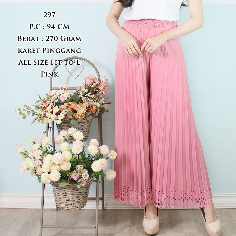 CELANA KULOT LASERCUT PLISKET 297 CELANA PRISKET LASERCUT KULOT LASERCUT PLEATED PANTS