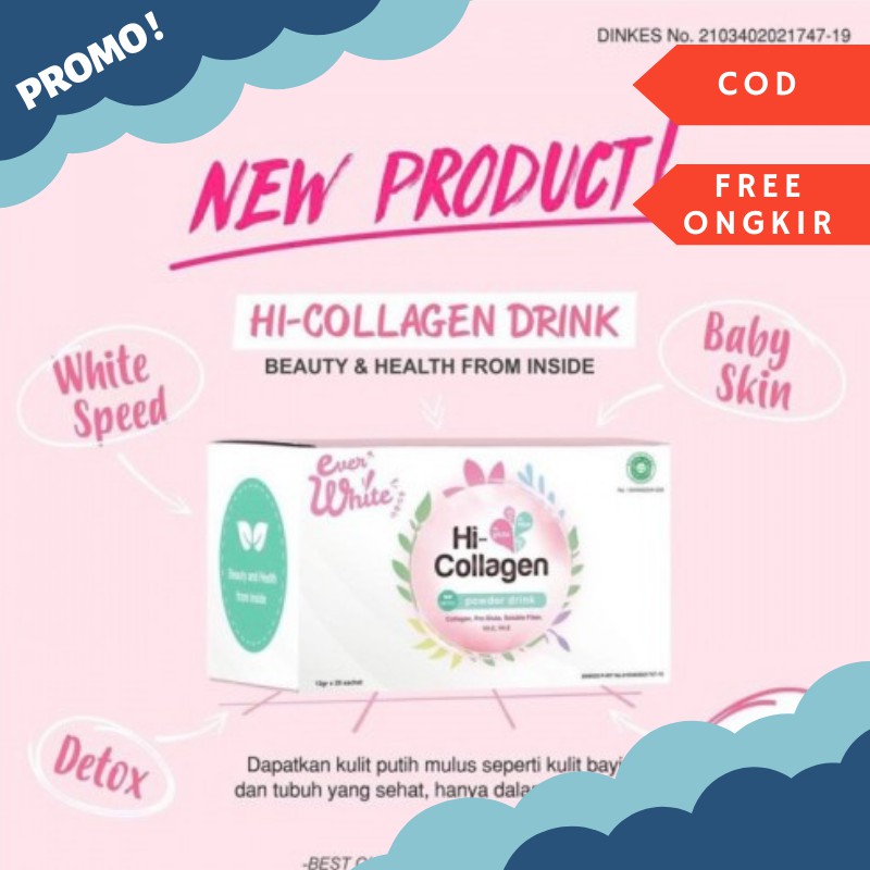 [ORIGINAL] HI- COLLAGEN POWDER DRINK EVERWHITE MINUMAN COLLAGEN 100% ASLI DENGAN GLUTATHIONE, VITAMI