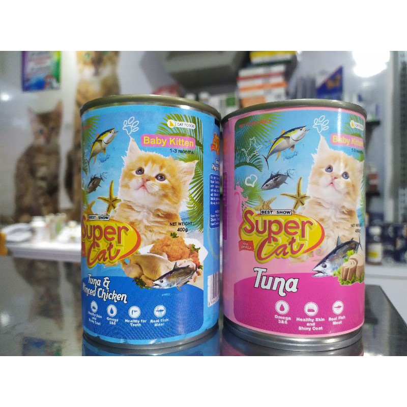 Supercat Kaleng Baby Kitten Tuna Minced  Chiken Makanan Basah Wet Food 400g