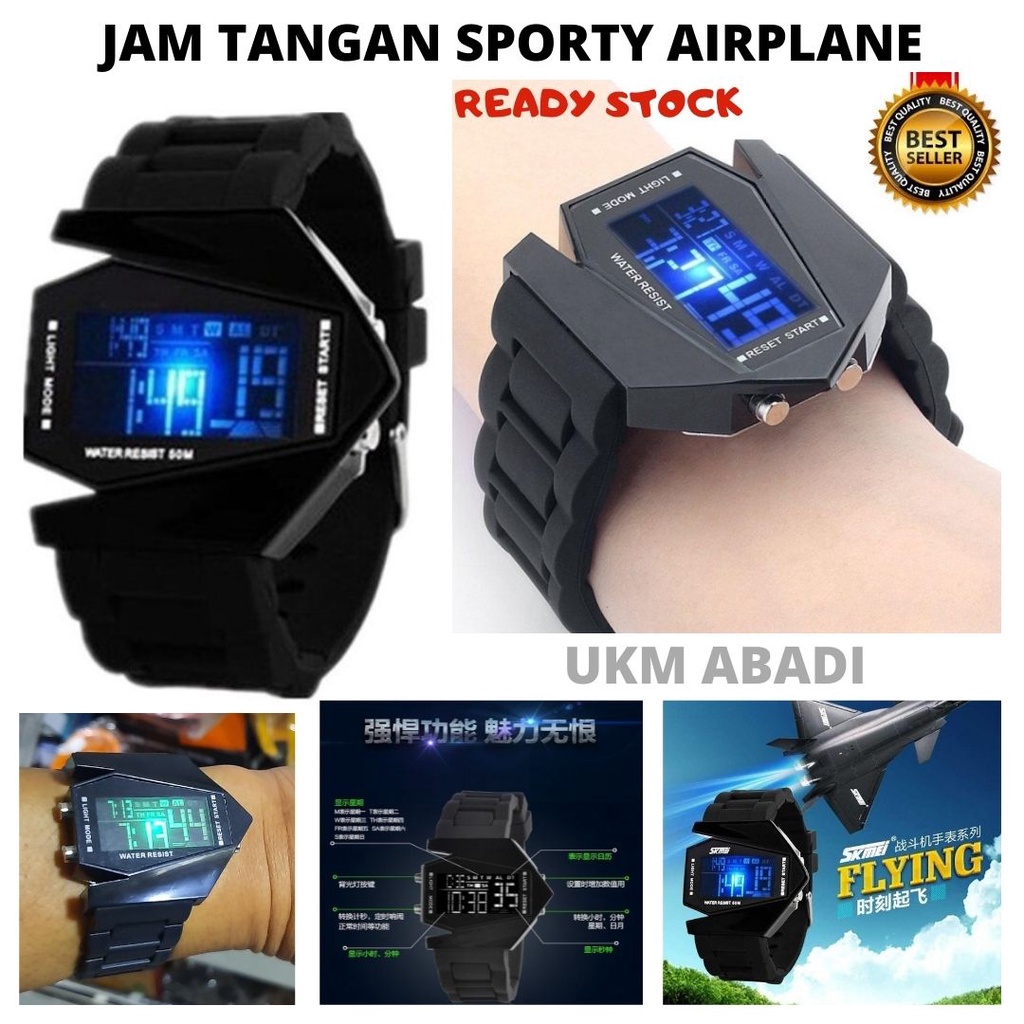 Jam Pesawat Airplane Style Metal Housing Rubber Sport Watch Metal 111115