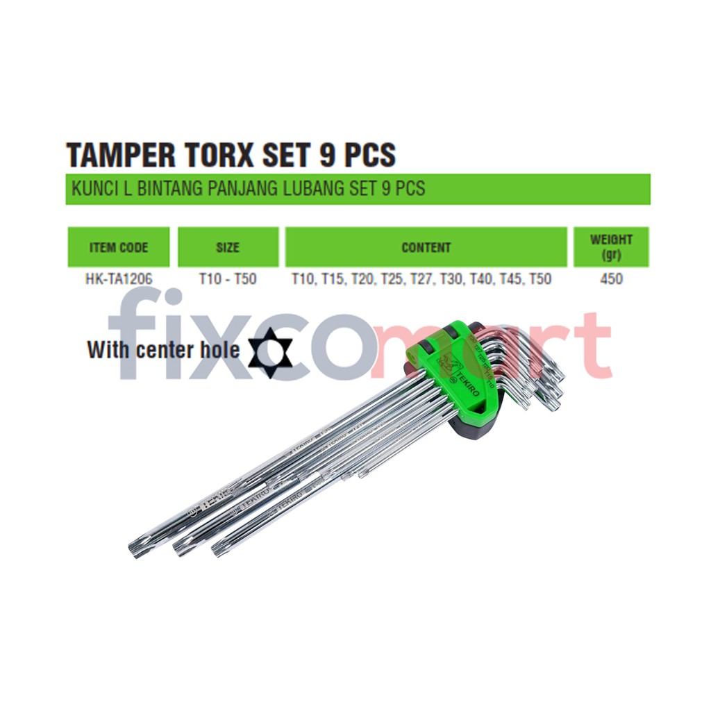 Tekiro Kunci L Set Tamper Torx 9 Pcs / Kunci L Bintang Set