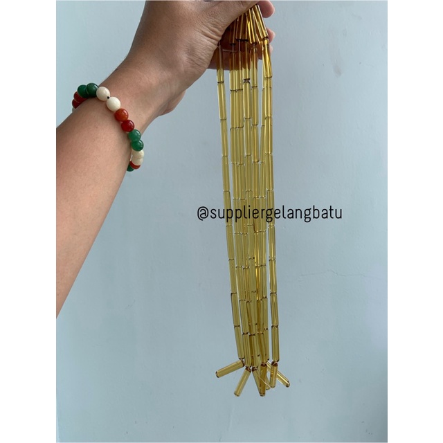 manik glass bead yellow quartz 30 x 5mm bahan prakarya gelang kalung