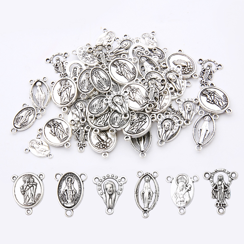 10/20 Pcs Antik Perak Zinc Alloy Logam Yesus Ibu Maria Pesona Liontin untuk DIY Rosario Pembuatan Kalung