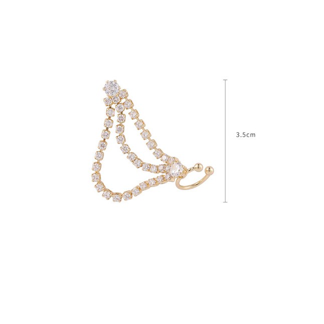 LRC Anting TusukFashion Alloy + Rhinestone Diamond-studded Geometric Alloy Hollow One-piece Ear Clip