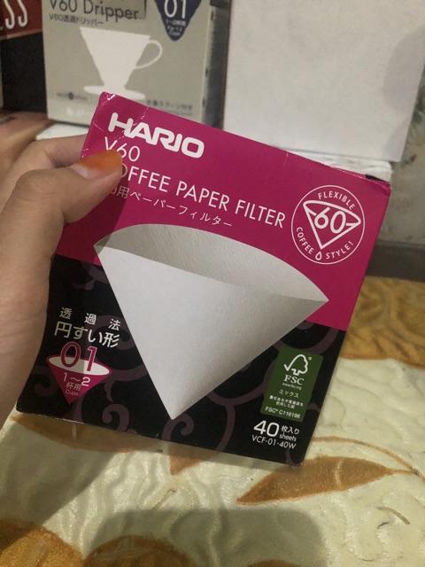 Hario Set V60 Coffee Dripper 01 White & Paper 01 White Isi 40