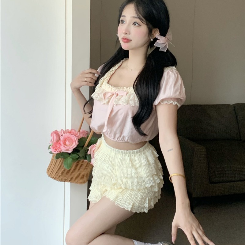 Suhao Cream Cake Celana Kasual High Waist Tipis Retro Mahasiswa Hot Pants Lurus Celana Pendek Musim Panas Wanita Kecil Gaya Baru