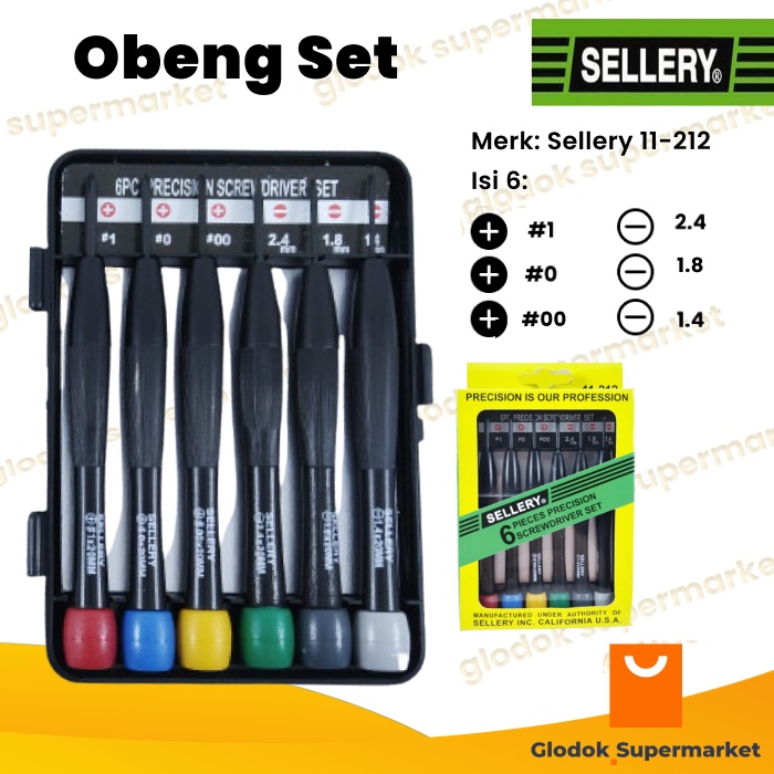 Obeng Set 6 in 1 Sellery 11-212 6pcs Screwdriver Plus Minus Reparasi Tools