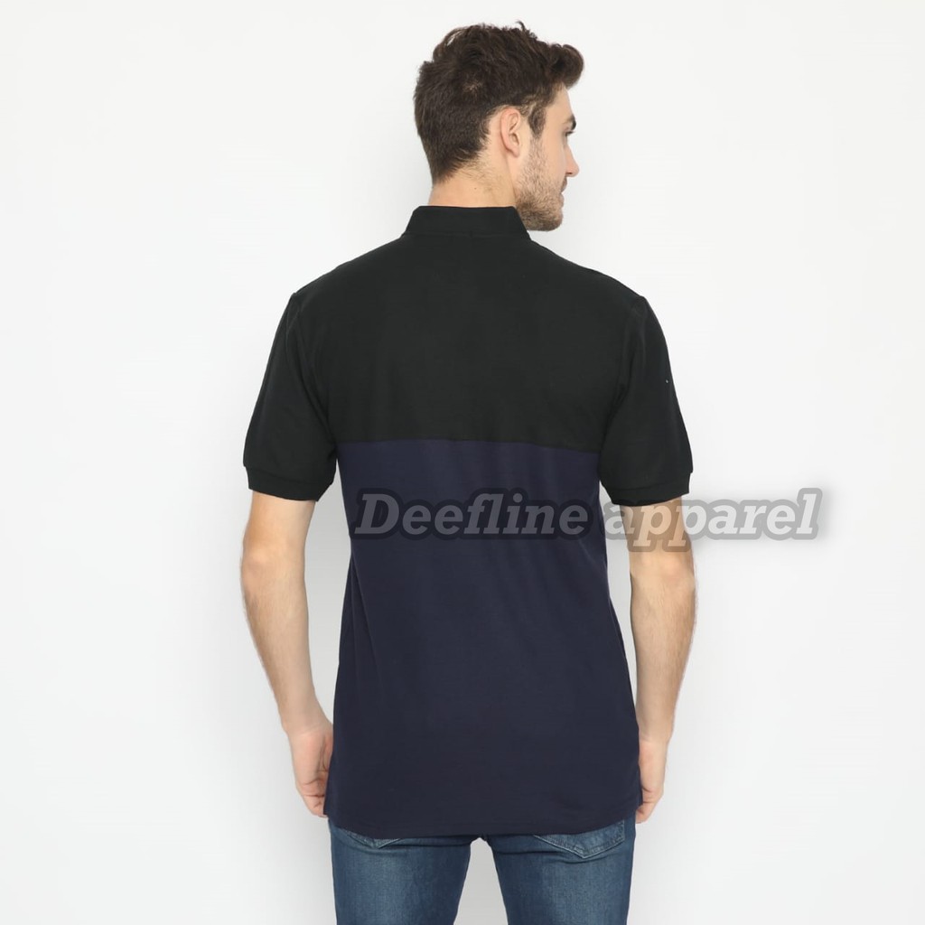 DEEFLINE Polo Shirt Pria Navy List Hitam Pendek Slimfit / Baju Kaos Kerah Sanghai Navy List Hitam