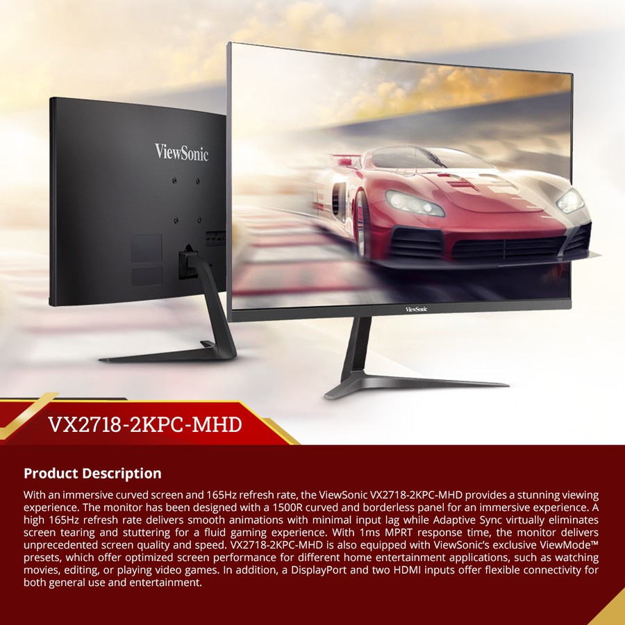 [+palet kayu] Monitor Gaming ViewSonic VX2718-2KPC-MHD 27” 165Hz QHD|Curved|1ms GARANSI RESMI