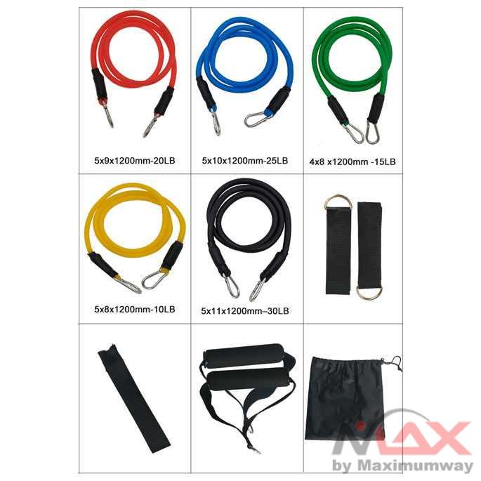 Alat fitness Set Tali Stretching Resistance Band 11 PCS lengkap / TaffSPORT Set Tali Stretching Resistance Band 11 PCS/set - YR2-11 Warna Hitam / Olahraga / Latihan Otot / Latihan Beban / Memperbesar Otot / Membakar Lemak