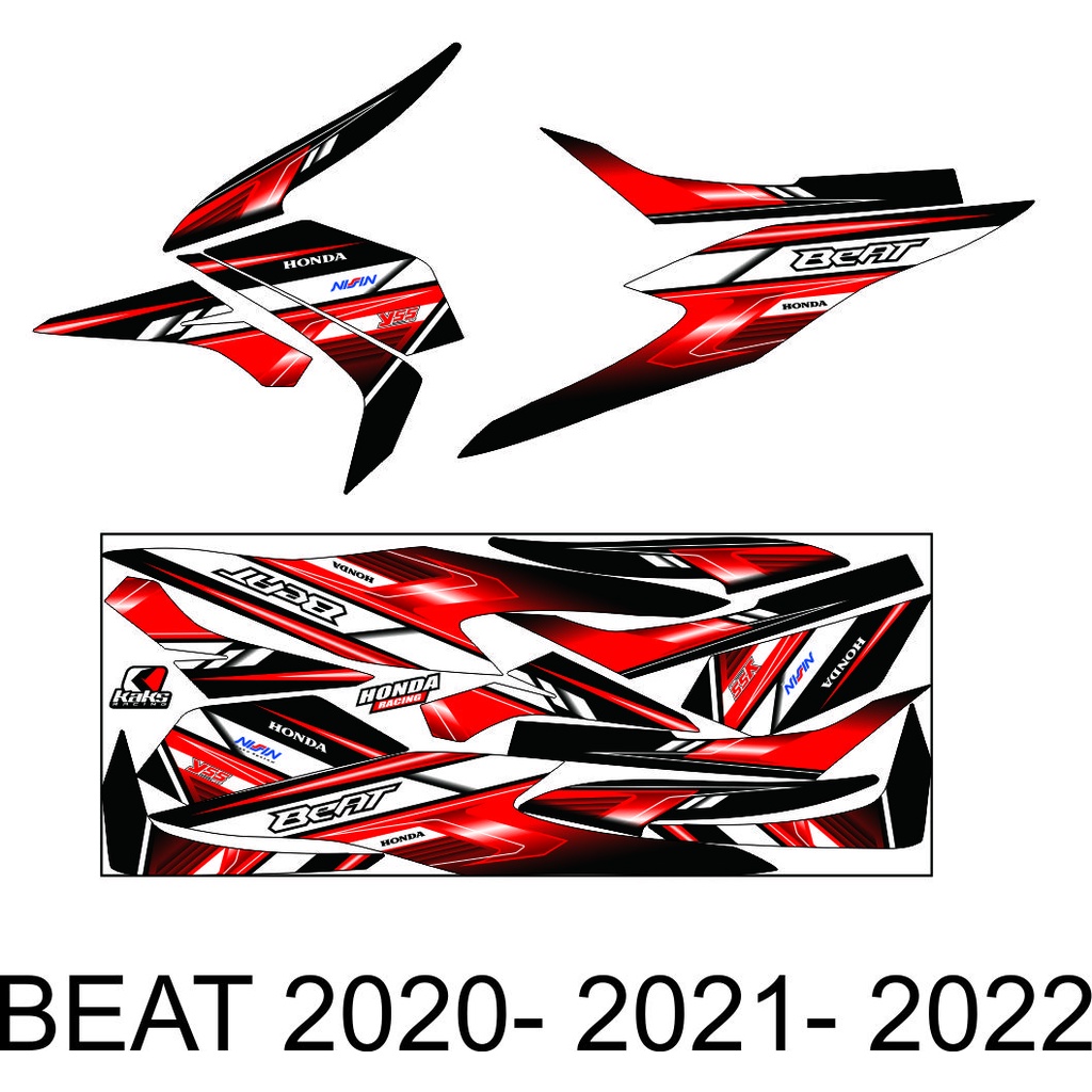 STRIPING STICKER VARIASI MOTOR HONDA BEAT NEW 2021 - 2022 MOTIF RACING STYLE HITAM MERAH