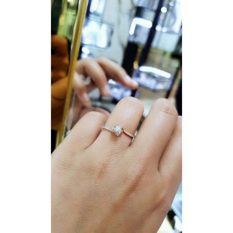 Cincin berlian wanita model solitaire illusion rangka rosegold