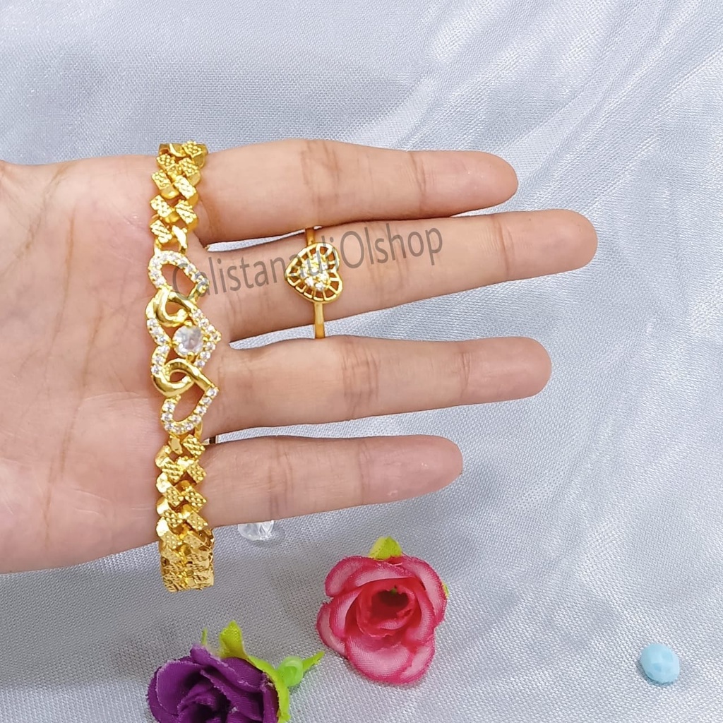 SET DEWASA LOVE ZIRCON PERHIASAN EMAS KOREA ANTI KARAT DAN ANTI LUNTUR