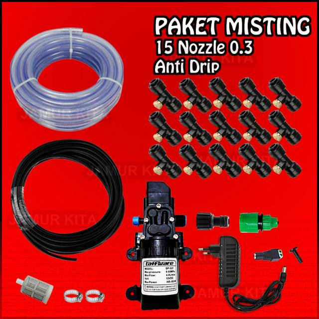 Paket Misting / Kabut 15 Nozzle Kuningan 0,3