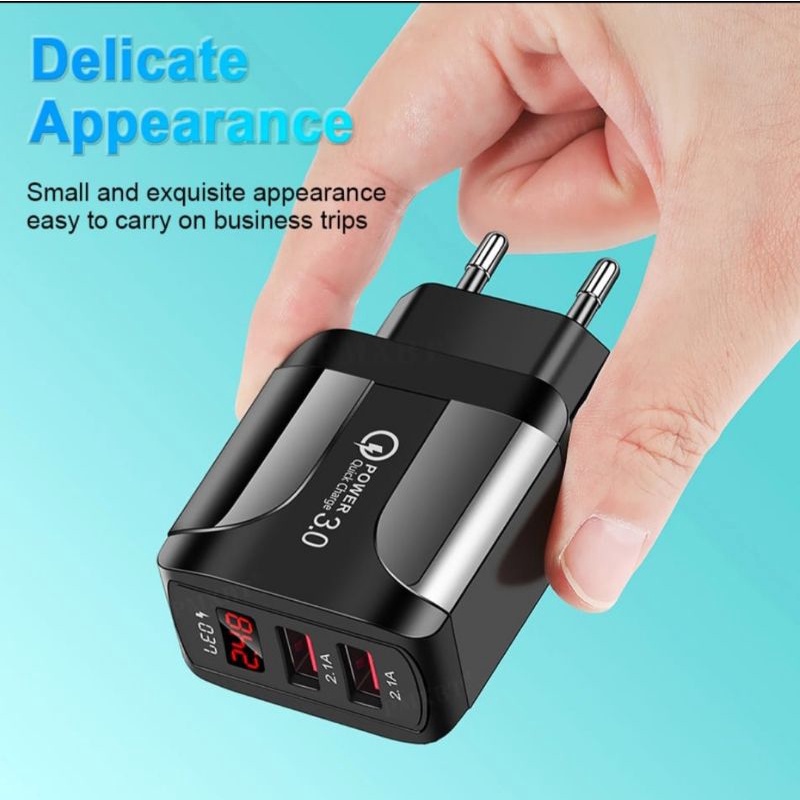 Usb Charger LED Display EU Plug 2.1A Smart Charger Untuk Semua Hp